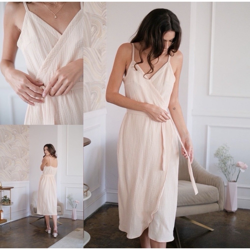 Sandara Iris Double Gauze Cotton Wrap Dress Midi Sundress XS/Small Minimalist